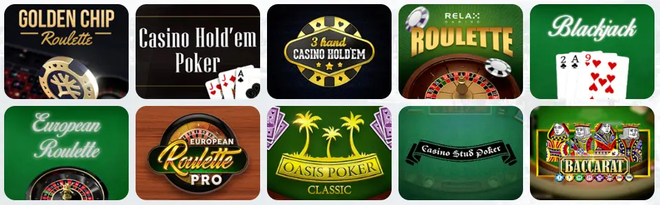 Jeux de table au Golden Tiger Casino Casino
