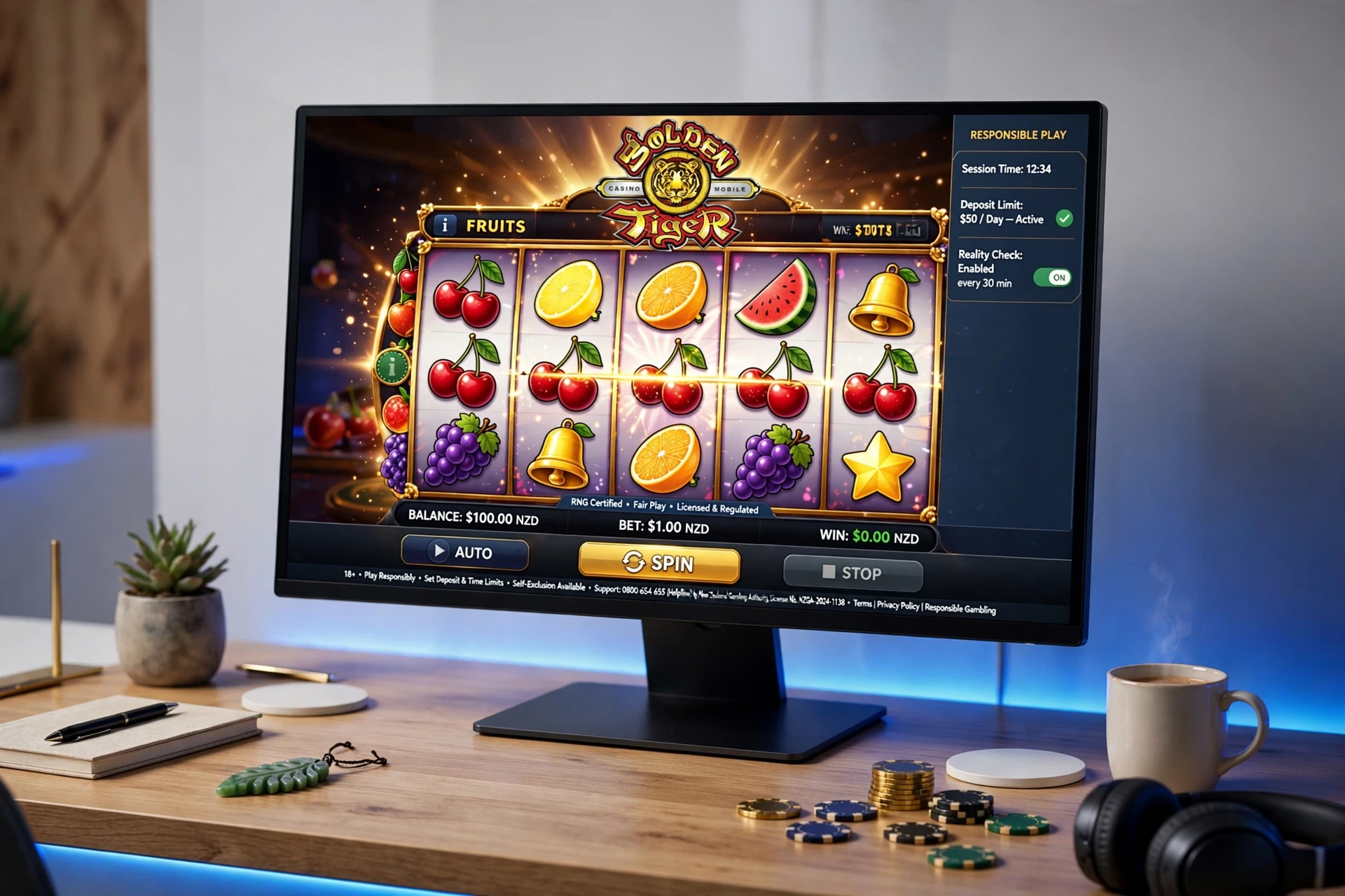 slots on the monitor GOLDEN TIGER CASINO