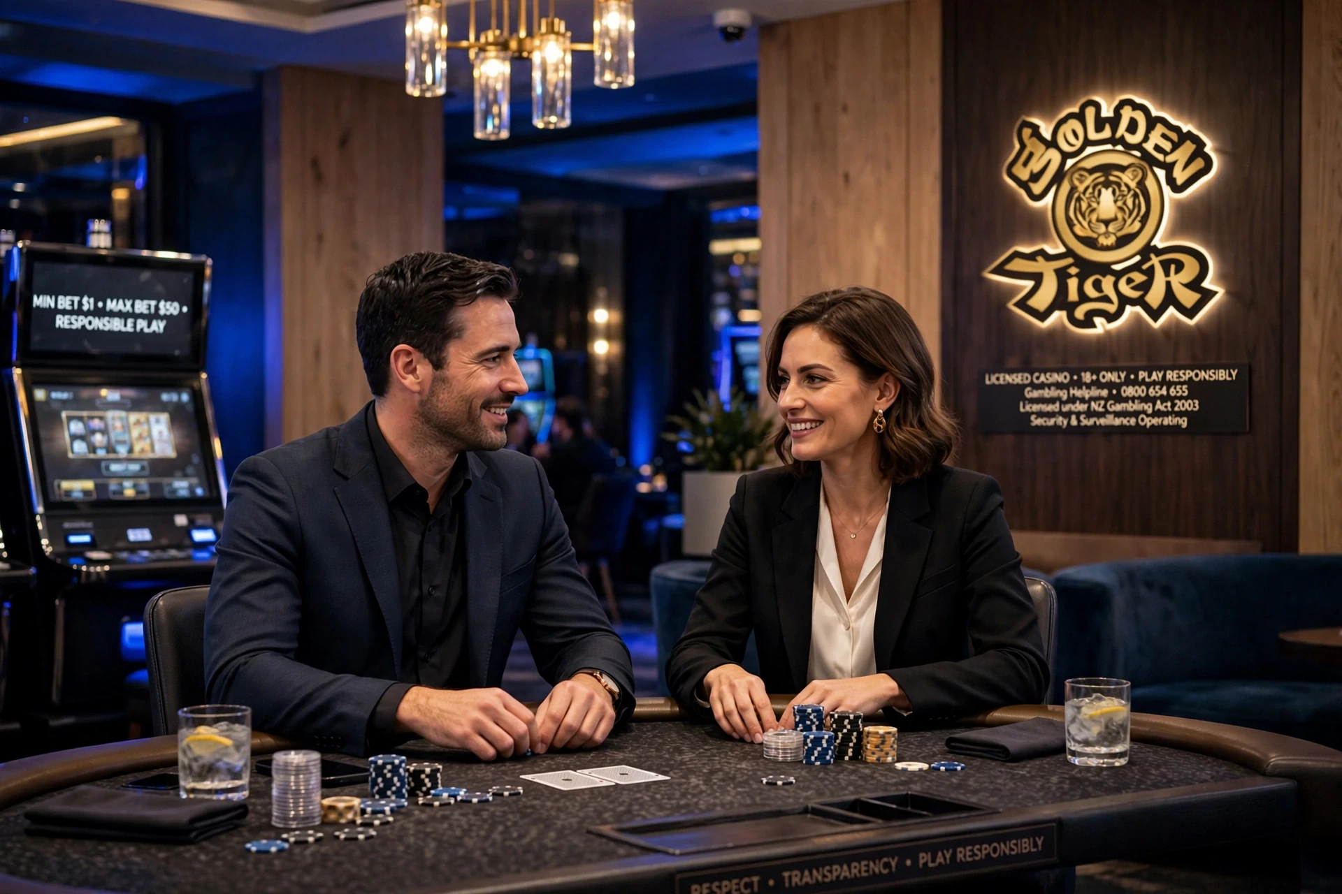 Two poker players at GOLDEN TIGER CASINO in New Zealand